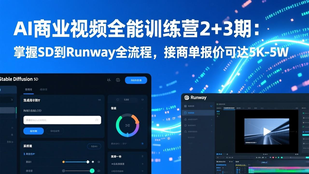 AI商业视频全能训练营2+3期:掌握SD到Runway全流程,接商单报价可达5K-5W-俊哥
