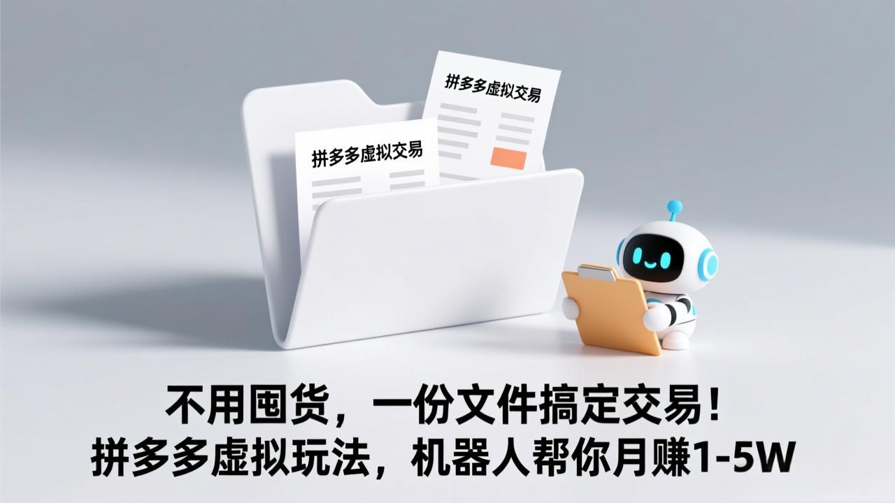 不用囤货，一份文件搞定交易！拼多多虚拟玩法，机器人帮你月赚 1-5W-俊哥