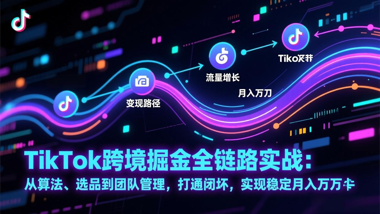 TikTok跨境掘金全链路实战：从算法、选品到团队管理，打通闭环，实现稳定月入万刀-俊哥