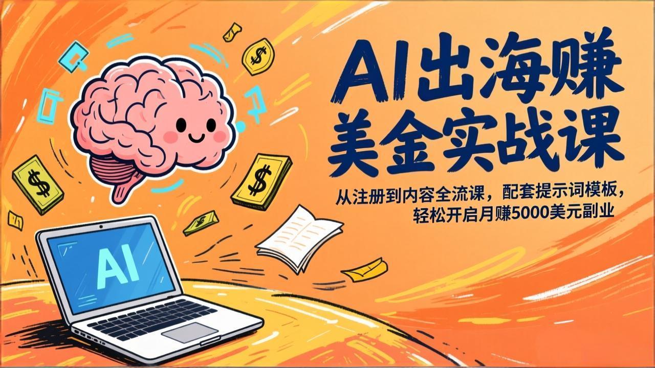 AI出海赚美金实战课，从注册到内容全流程，配套提示词模板，轻松开启月赚5000美元副业-俊哥