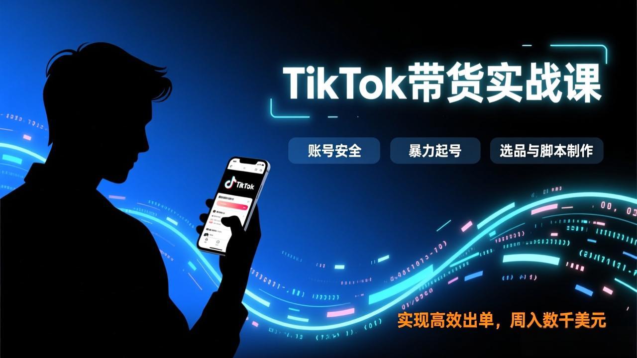TikTok带货实战课,涵盖账号安全、暴力起号、选品与脚本制作,实现高效出单,周入数千美元-俊哥