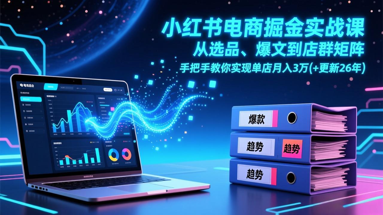 小红书电商掘金实战课，从选品、爆文到店群矩阵，手把手教你实现单店月入3万+(更新26年-俊哥