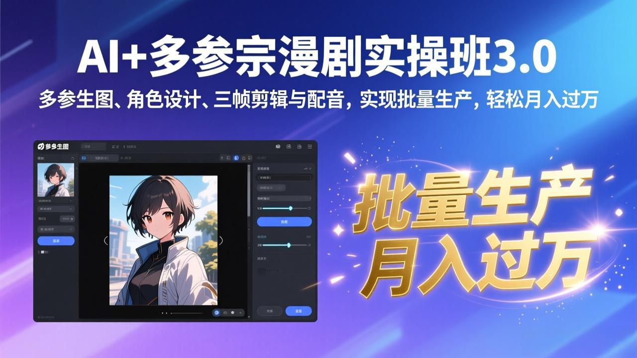 AI+多参宗漫剧实操班3.0：多参生图、角色设计、三帧剪辑与配音，实现批量生产，轻松月入过万-俊哥