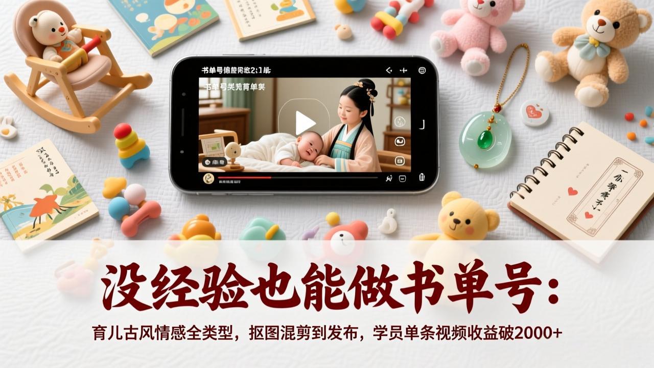 没经验也能做书单号:育儿古风情感全类型,抠图混剪到发布,学员单条视频收益破2000+-俊哥