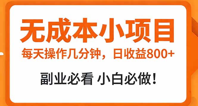 无成本小项目 每天操作几分钟，真实日收益800+ 副业必看 小白必做！-俊哥