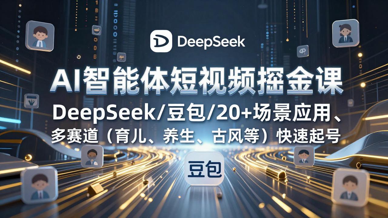AI智能体短视频掘金课，DeepSeek/豆包/20+场景应用、多赛道(育儿、养生、古风等-俊哥