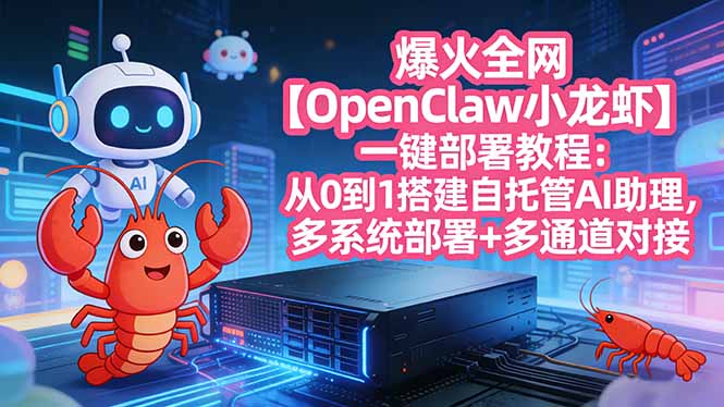 爆火全网【OpenClaw 小龙虾】一键部署教程:从0到1搭建自托管AI助理,多系统部署+多通道对接-俊哥
