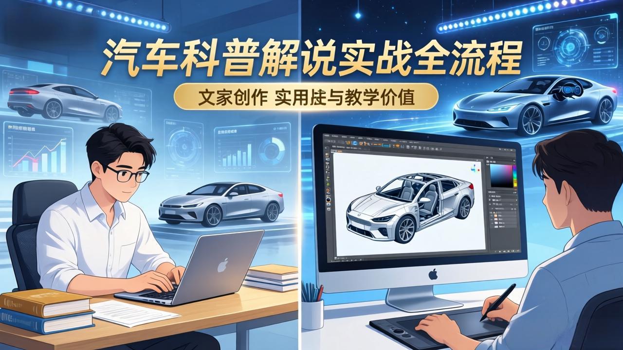 抖音汽车科普解说实战:文案+动画+画面处理+去水印全流程,打造专业汽车科普视频-俊哥