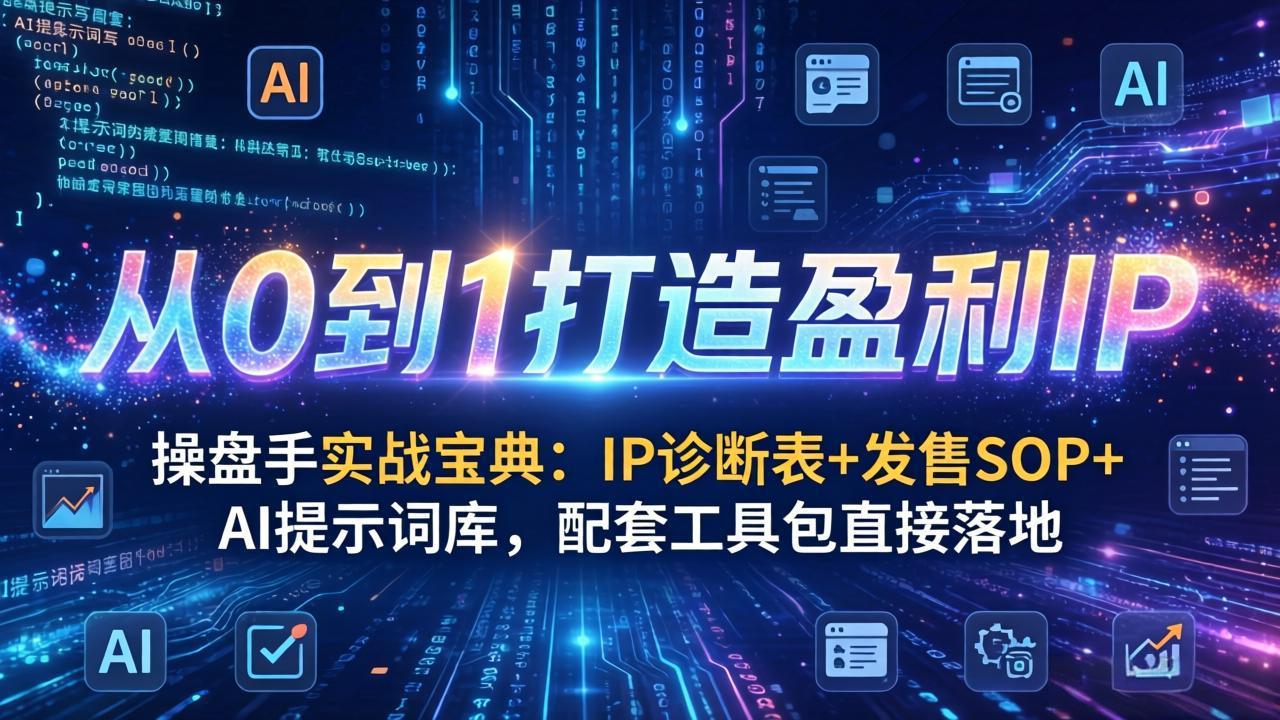 操盘手实战宝典:IP诊断表+发售SOP+AI提示词库,配套工具包直接落地,从0到1打造盈利IP-俊哥