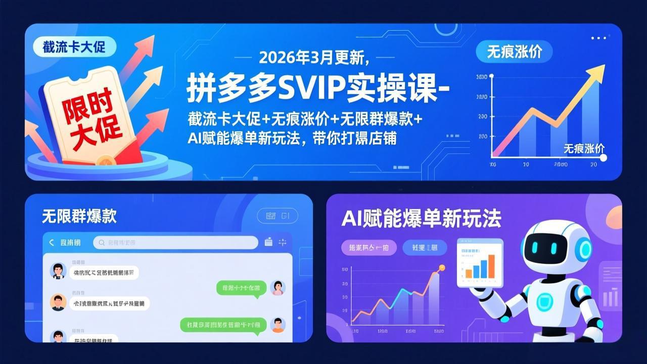 拼多多SVIP实操课-26年3月，截流卡大促+无痕涨价+无限群爆款+AI赋能爆单新玩法，带你打爆店铺-俊哥