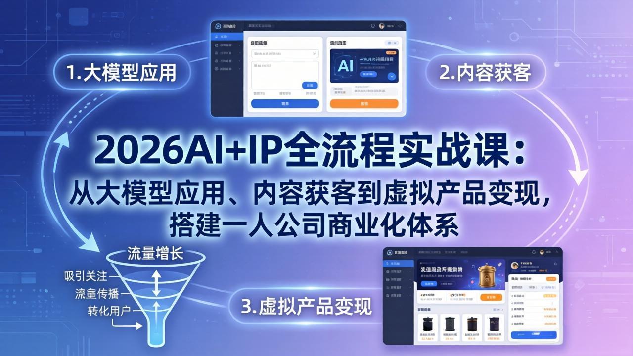2026AI+IP全流程实战课：从大模型应用、内容获客到虚拟产品变现，搭建一人公司商业化体系-俊哥