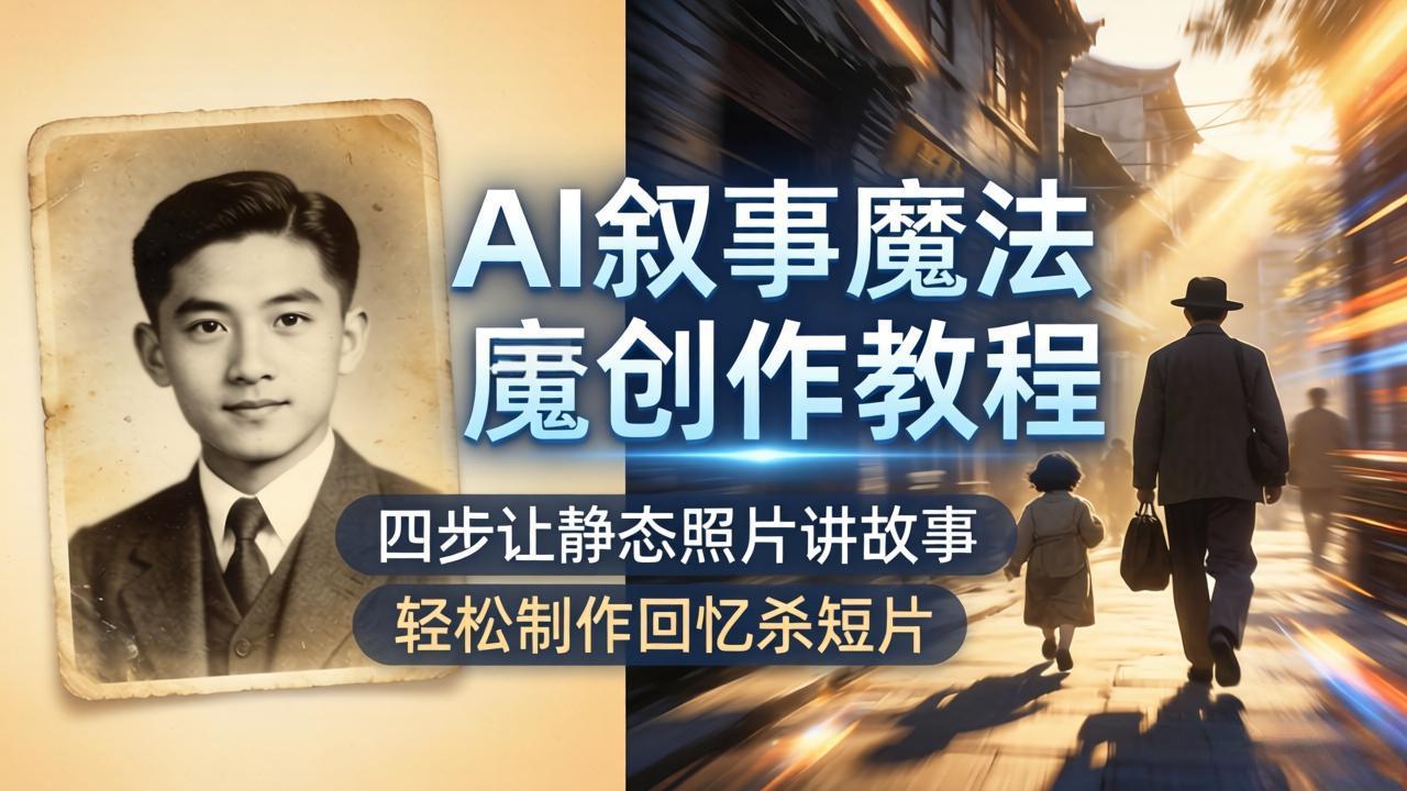 AI叙事魔法创作教程,四步让静态照片讲故事,老照片修复加动态特效,轻松制作回忆杀短片-俊哥