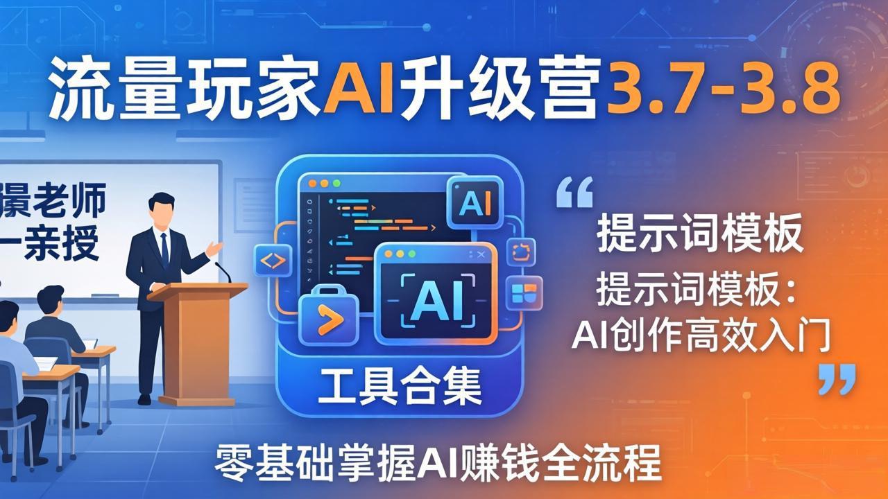 流量玩家AI升级营3.7-3.8全套资料：多老师亲授+工具合集+提示词模板，零基础掌握AI赚钱全流程-俊哥