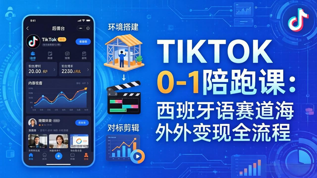 TIKTOK 0-1 陪跑课:从环境搭建到刷对标剪辑,西班牙语赛道海外变现全流程-俊哥