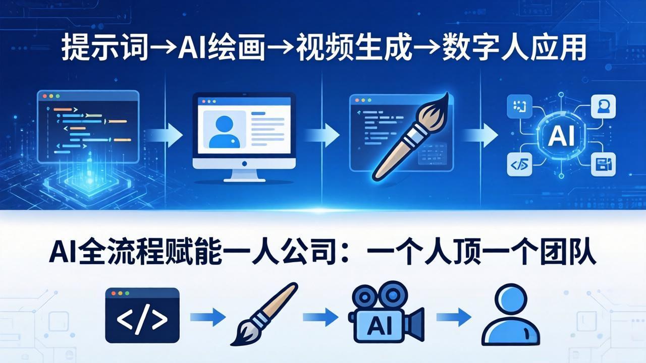 AI全流程赋能一人公司：提示词、绘画、视频、数字人、编程，一个人顶一个团队-俊哥