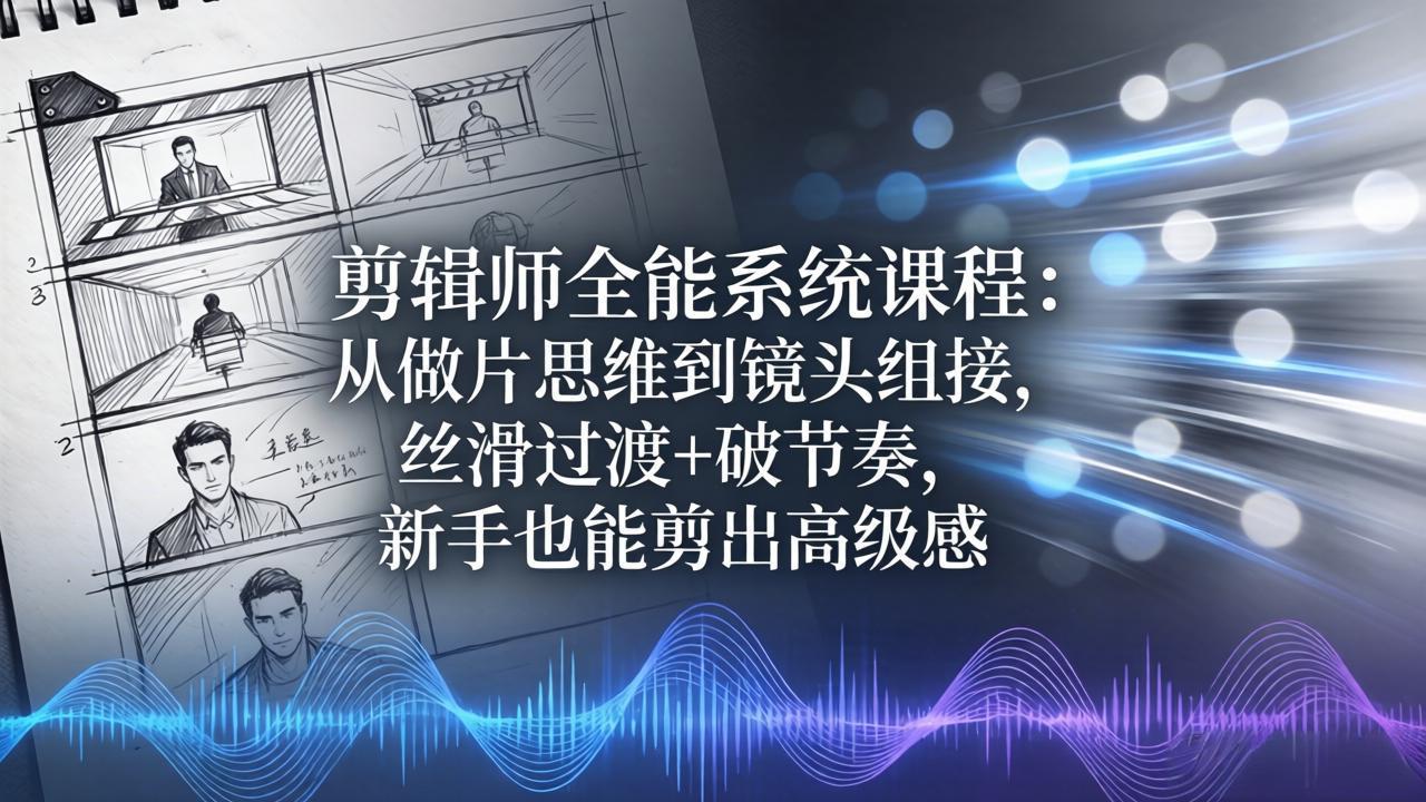 剪辑师全能系统课程:从做片思维到镜头组接,丝滑过渡+破节奏,新手也能剪出高级感-俊哥
