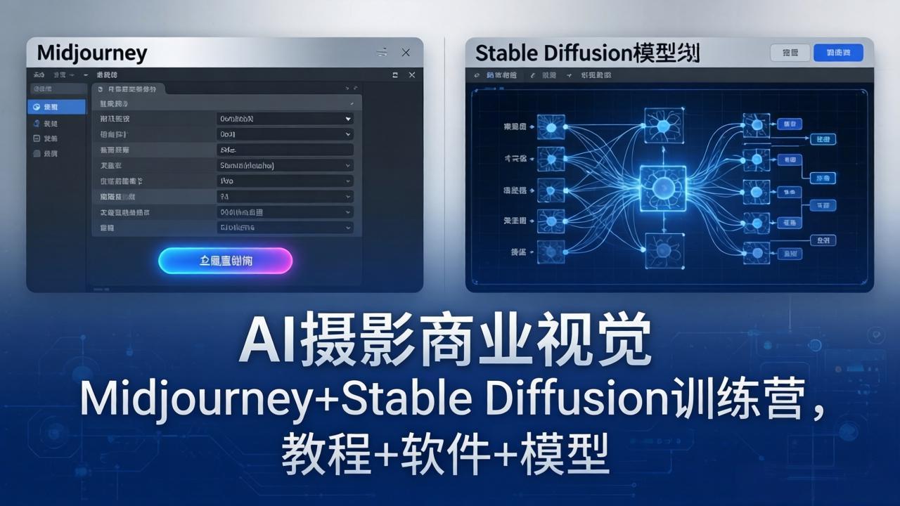 AI摄影商业视觉Midjourney+Stable Diffusion训练营，教程+软件+模型-俊哥