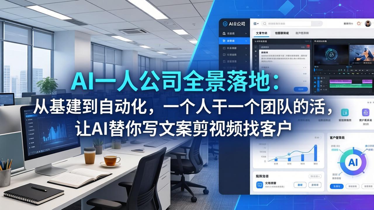 AI一人公司全景落地:从基建到自动化,一个人干一个团队的活,让AI替你写文案剪视频找客户-俊哥