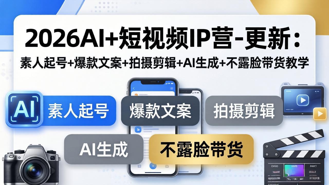 2026AI+短视频IP营-更新：素人起号+爆款文案+拍摄剪辑+AI生成+不露脸带货教学-俊哥