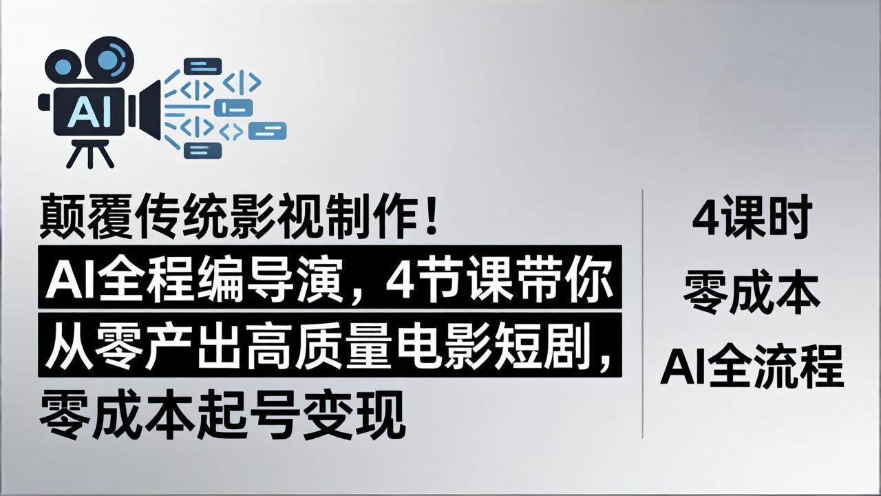 颠覆传统影视制作!AI全程编导演,4节课带你从零产出高质量电影短剧,零成本起号变现-俊哥