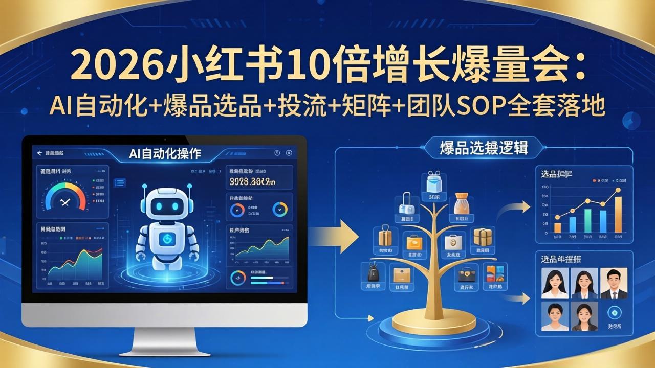2026小红书10倍增长爆量会:AI自动化+爆品选品+投流+矩阵+团队SOP全套落地-俊哥