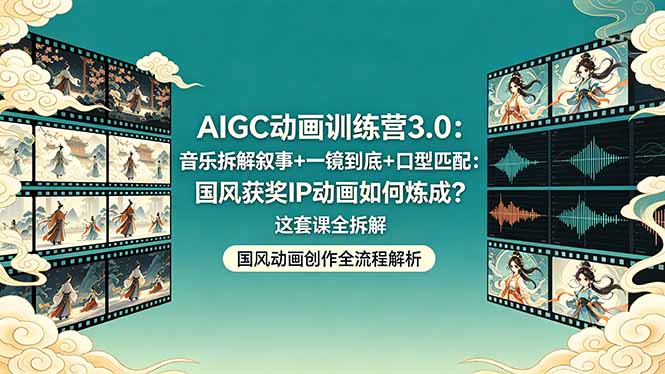 AIGC动画训练营3.0：音乐拆解叙事+一镜到底+口型匹配：国风获奖IP动画如何炼成？这套课全拆解-俊哥