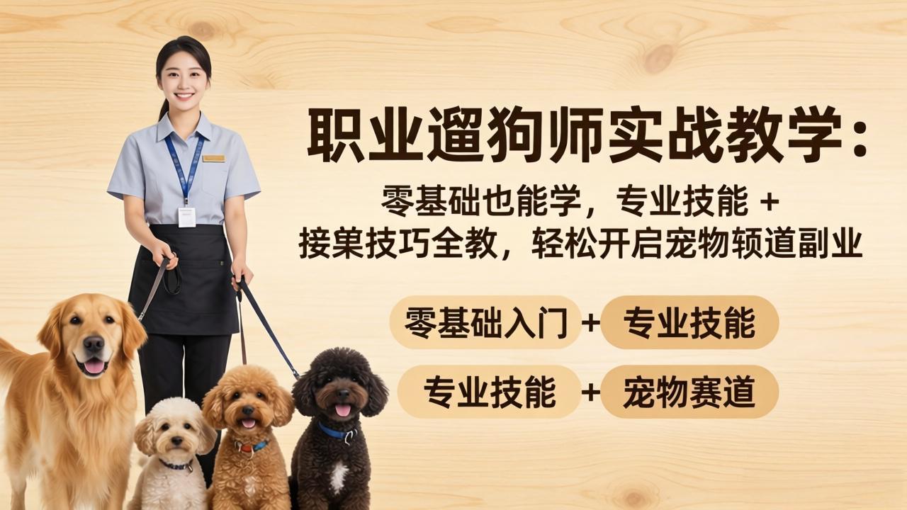 职业遛狗师实战教学：零基础也能学，专业技能 + 接单技巧全教，轻松开启宠物赛道副业-俊哥