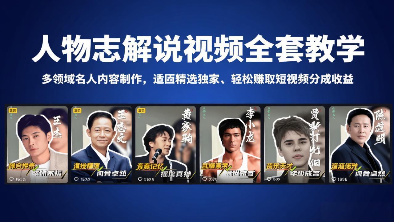 人物志解说视频全套教学,多领域名人内容制作,适配精选独家,轻松赚取短视频分成收益-俊哥