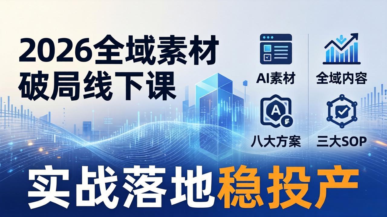 2026全域素材破局线下课：AI素材+全域内容+八大方案+三大SOP，实战落地稳投产-俊哥