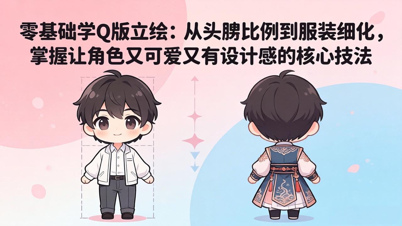 零基础学Q版立绘：从头身比例到服装细化，掌握让角色又可爱又有设计感的核心技法-俊哥