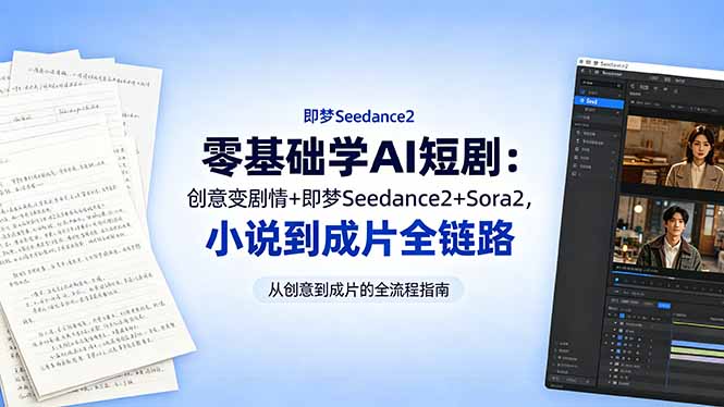 零基础学AI短剧：创意变剧情+即梦Seedance2+Sora2，小说到成片全链路-俊哥