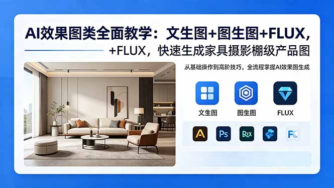 AI效果图类全面教学：文生图+图生图+FLUX，快速生成家具摄影棚级产品图-俊哥