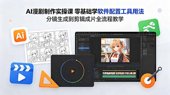 AI漫剧制作实操课 零基础学软件配置工具用法 分镜生成到剪辑成片全流程教学-俊哥