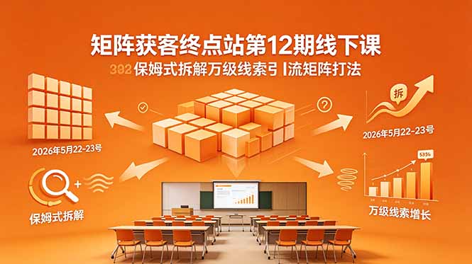矩阵获客终点站第12期线下课 2026年5月22-23号 保姆式拆解万级线索引流矩阵打法-俊哥