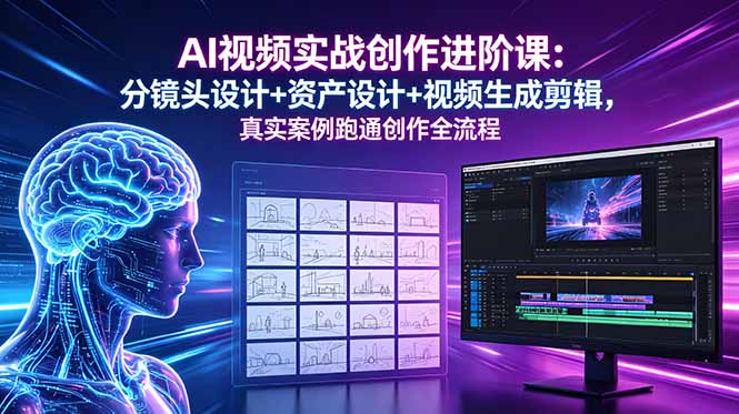 AI视频实战创作进阶课：分镜头设计+资产设计+视频生成剪辑，真实案例跑通创作全流程-俊哥