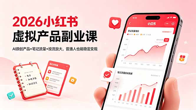 2026小红书虚拟产品副业课，AI原创产品+笔记流量+投流放大，普通人也能稳定变现-俊哥