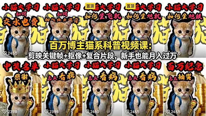 百万博主猫系科普视频课：剪映关键帧+抠像+复合片段，新手也能月入过万-俊哥
