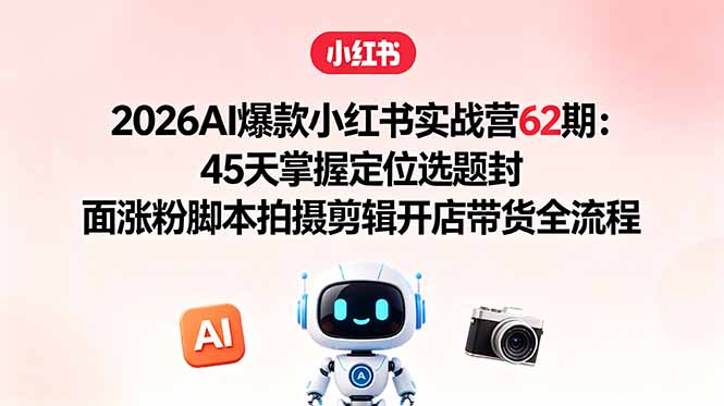 2026AI爆款小红书实战营62期:45天掌握定位选题封面涨粉脚本拍摄剪辑开店带货全流程-俊哥