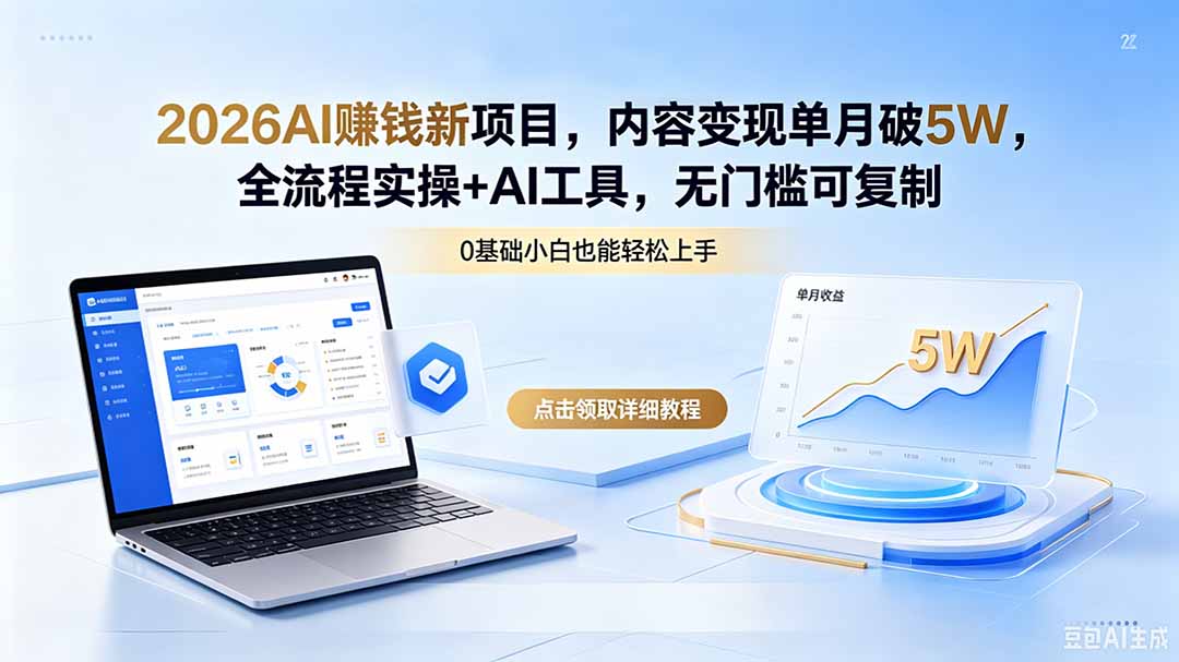 2026AI赚钱新项目,内容变现单月破5W,全流程实操+AI工具,无门槛可复制-俊哥