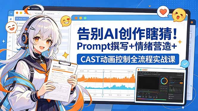 告别AI创作瞎猜！Prompt撰写+情绪营造+CAST动画控制全流程实战课-俊哥