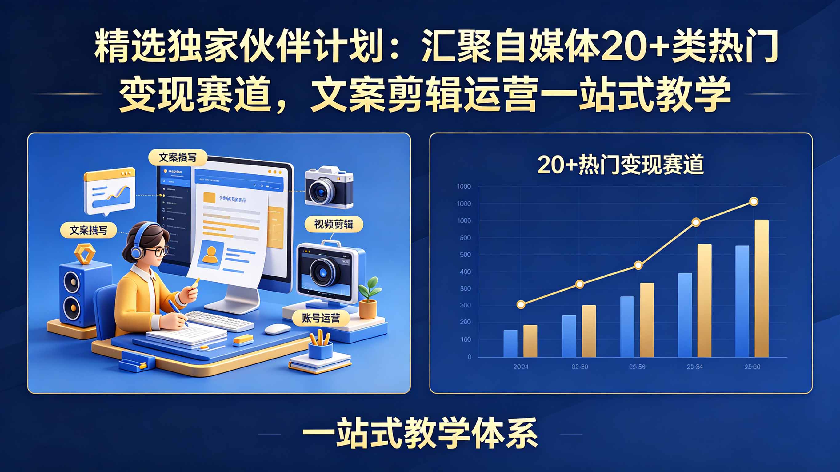 精选独家伙伴计划:汇聚自媒体20+类热门变现赛道,文案剪辑运营一站式教学-俊哥