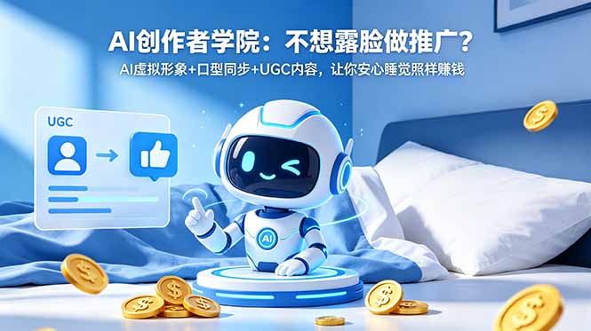 AI创作者学院：不想露脸做推广？AI虚拟形象+口型同步+UGC内容，让你安心睡觉照样赚钱-俊哥