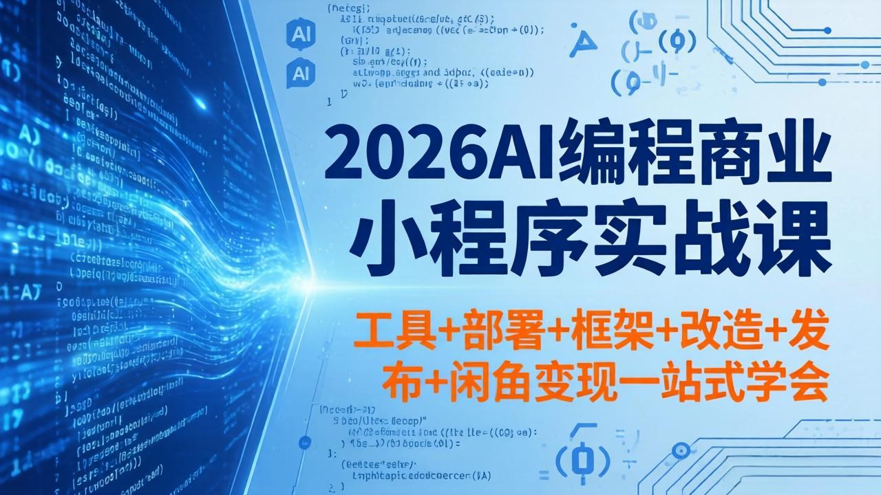 2026AI编程商业小程序实战课，工具+部署+框架+改造+发布+闲鱼变现一站式学会-俊哥