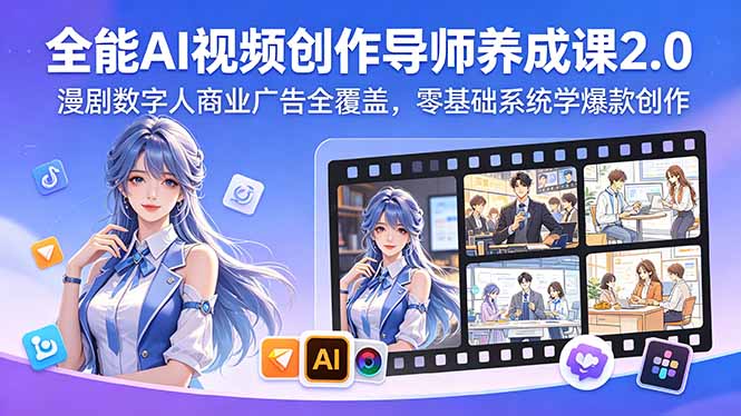 全能AI视频创作导师养成课2.0，漫剧数字人商业广告全覆盖，零基础系统学爆款创作-俊哥