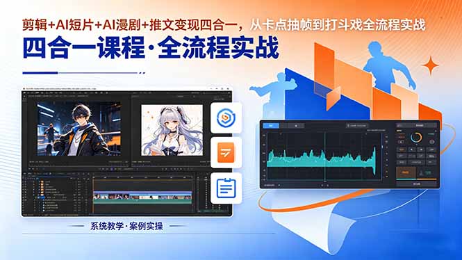 剪辑+AI短片+AI漫剧+推文变现四合一,从卡点抽帧到打斗戏全流程实战-俊哥