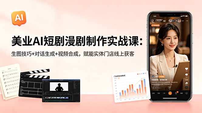 美业AI短剧漫剧制作实战课：生图技巧+对话生成+视频合成，赋能实体门店线上获客-俊哥