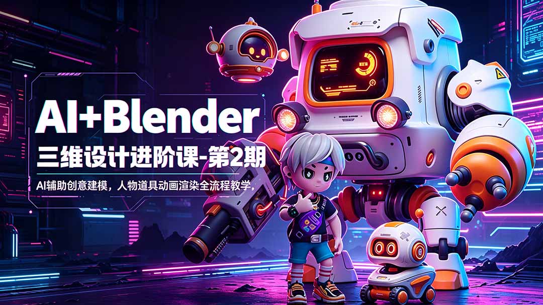 AI+Blender三维设计进阶课-第2期：AI辅助创意建模，人物道具动画渲染全流程教学-俊哥
