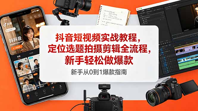 抖音短视频实战教程，定位选题拍摄剪辑全流程，新手轻松做爆款-俊哥