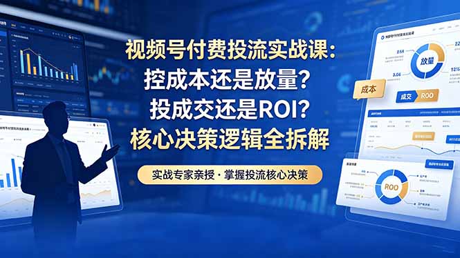 视频号付费投流实战课-5月：控成本还是放量？投成交还是ROI？核心决策逻辑全拆解-俊哥