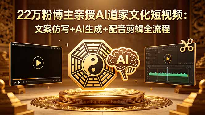 22万粉博主亲授AI道家文化短视频：文案仿写+AI生成+配音剪辑全流程-俊哥